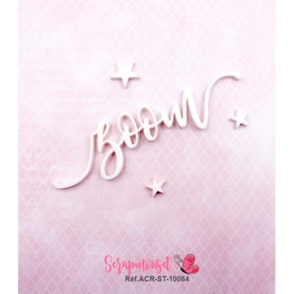 Mot "zoom" en Acrylique Blanc 10,1 x 2,9 cm - Scrapmouset