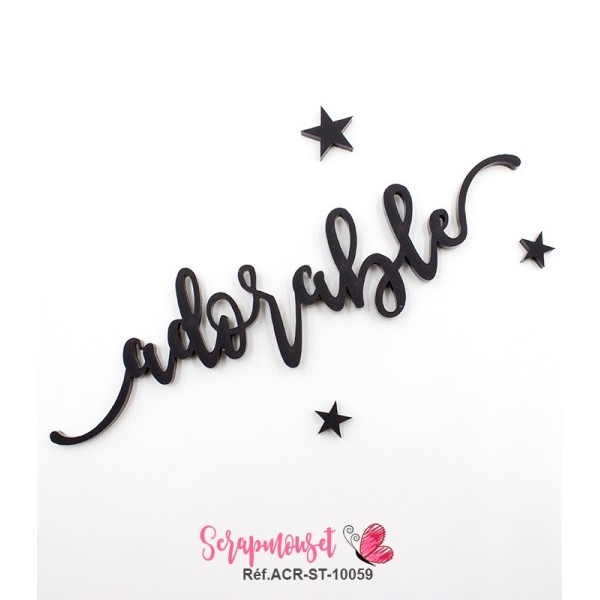 Mot "adorable" en Acrylique Noir 13,5 x 3,3 cm - Scrapmouset
