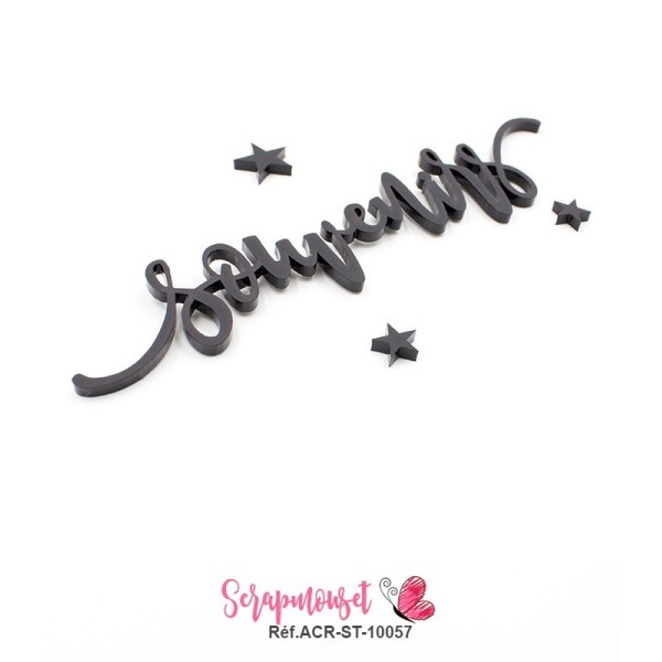 Mot "souvenirs" en Acrylique Noir 13,8 x 2,8 cm - Scrapmouset