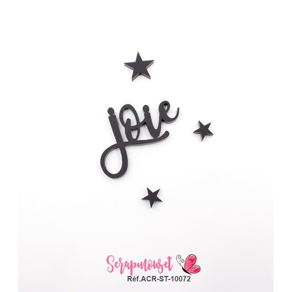 Mot "joie" en Acrylique Noir 4,1 x 3,1 cm - Scrapmouset