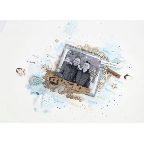 Mot "Paysage d'hiver" en Carton bois -  7,8 x 3 cm