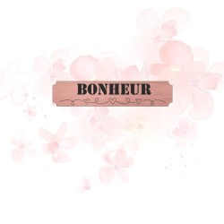Etiquette avec le mot bonheur en Acrylique de couleur rose gold SCRAPMOUSET