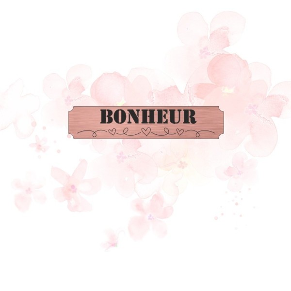 Etiquette avec le mot bonheur en Acrylique de couleur rose gold SCRAPMOUSET