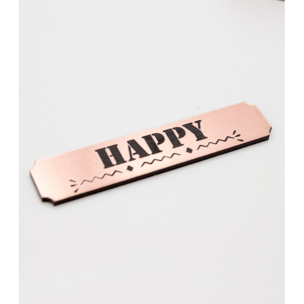 Etiquette"happy" en Acrylique Rose Gold 4,8 x 1 cm - Scrapmouset