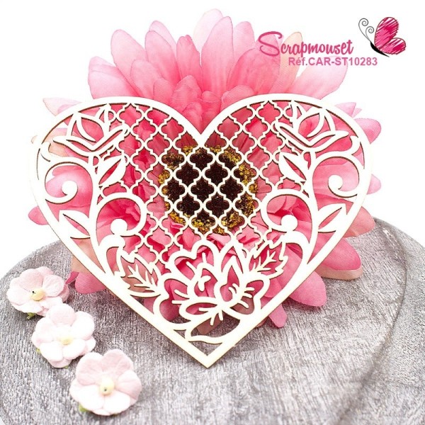 Chipboard coeur floral et treillis "Eden" en carton bois - Scrapmouset