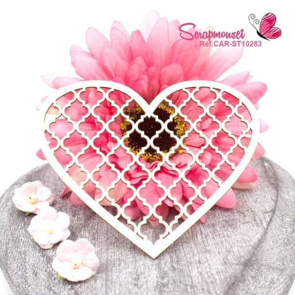 Chipboard Coeur treillis "Elina" en carton bois - 1 -  Scrapmouset