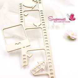 Chipboard en forme de diapositive avec polaroid, flèche, petits coeurs et bulles de message en carton bois - 2 -  Scrapmouset