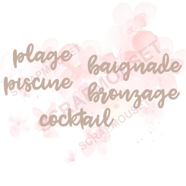 Ensemble de mots sur le thème Détente en carton bois