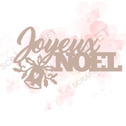 Mot Joyeux Noël avec petite cloche et houx en en Carton bois pour scrapbooking