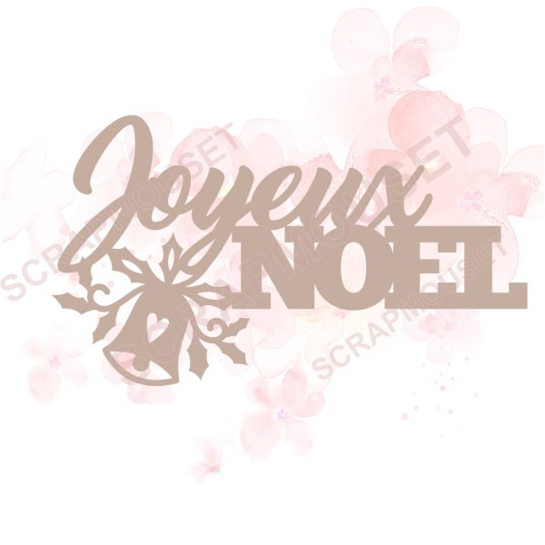 Mot Joyeux Noël avec petite cloche et houx en en Carton bois pour scrapbooking