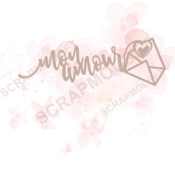 Mot mon amour avec petite enveloppe en carton bois pour scrapbooking