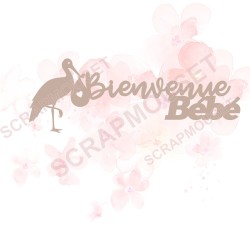 Mot Bienvenue bébé et cignogne en Carton bois pour scrapbooking