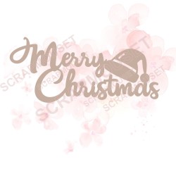 Mot Merry Christmas avec bonnet du père Noël en carton bois SCRAPMOUSET