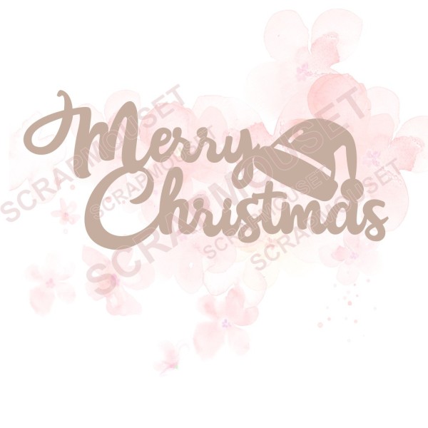 Mot Merry Christmas avec bonnet du père Noël en carton bois SCRAPMOUSET