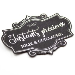 Etiquette à personnaliser en cuir avec le mot Instants précieux SCRAPMOUSET