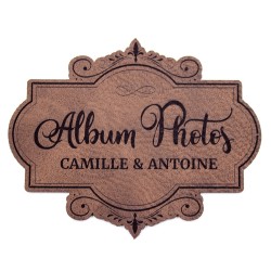 Etiquette à personnaliser en cuir avec le mot Album Photos SCRAPMOUSET