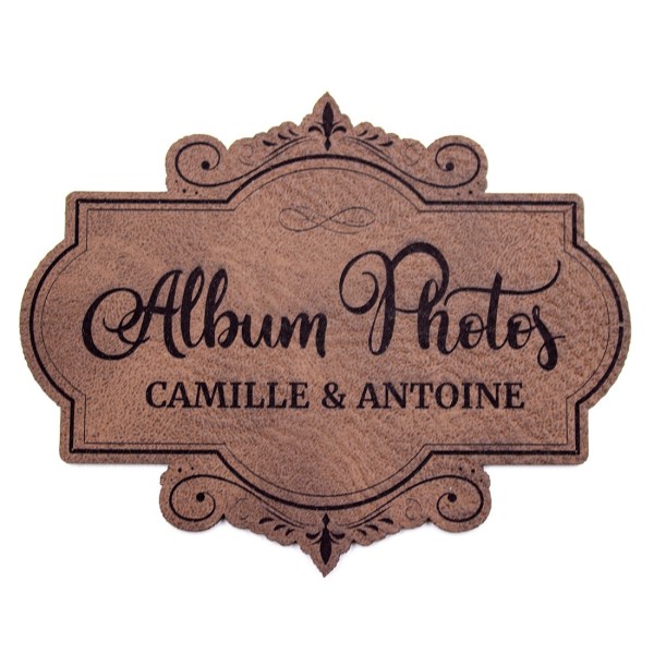 Etiquette à personnaliser en cuir avec le mot Album Photos SCRAPMOUSET