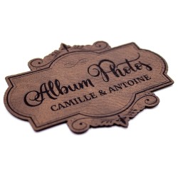 Etiquette à personnaliser en cuir avec le mot Album Photos SCRAPMOUSET
