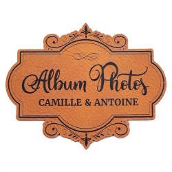 Etiquette à personnaliser en cuir avec le mot Album Photos SCRAPMOUSET