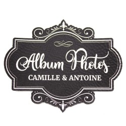 Etiquette à personnaliser en cuir avec le mot Album Photos SCRAPMOUSET