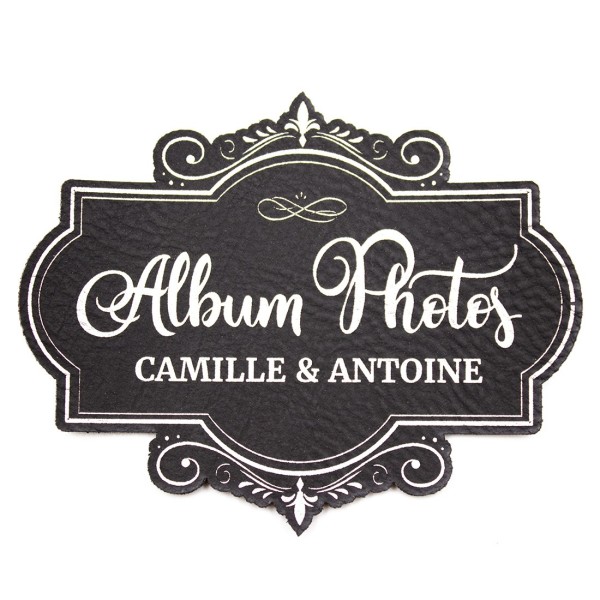 Etiquette à personnaliser en cuir avec le mot Album Photos SCRAPMOUSET