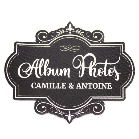 Etiquette à personnaliser en cuir avec le mot Album Photos SCRAPMOUSET