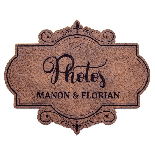 Etiquette à personnaliser en cuir avec le mot Photos SCRAPMOUSET