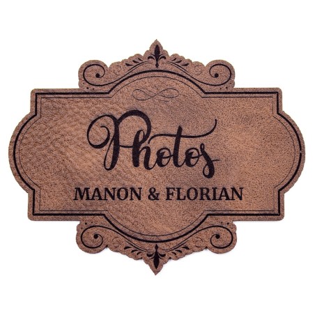 Etiquette à personnaliser en cuir avec le mot Photos SCRAPMOUSET