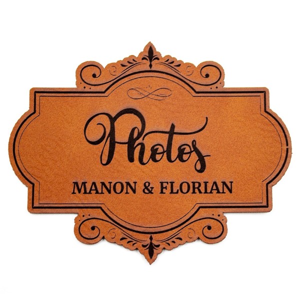Etiquette à personnaliser en cuir avec le mot Photos SCRAPMOUSET