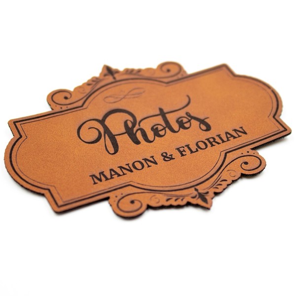 Etiquette à personnaliser en cuir avec le mot Photos SCRAPMOUSET