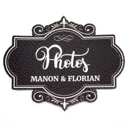 Etiquette à personnaliser en cuir avec le mot Photos SCRAPMOUSET