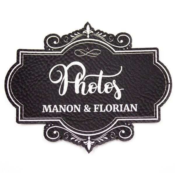 Etiquette à personnaliser en cuir avec le mot Photos SCRAPMOUSET