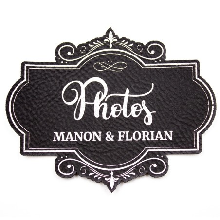 Etiquette à personnaliser en cuir avec le mot Photos SCRAPMOUSET