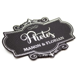 Etiquette à personnaliser en cuir avec le mot Photos SCRAPMOUSET