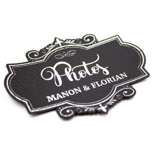 Etiquette à personnaliser en cuir avec le mot Photos SCRAPMOUSET