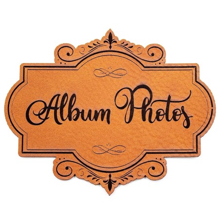 Etiquette de type Vintage en cuir avec le mot Album Photos SCRAPMOUSET