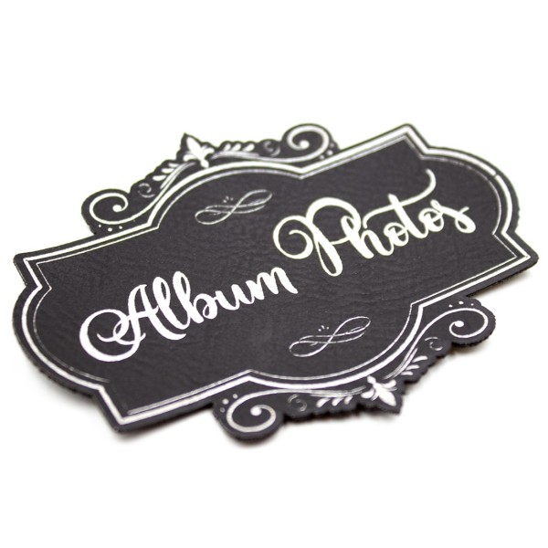 Etiquette de type Vintage en cuir avec le mot Album Photos SCRAPMOUSET