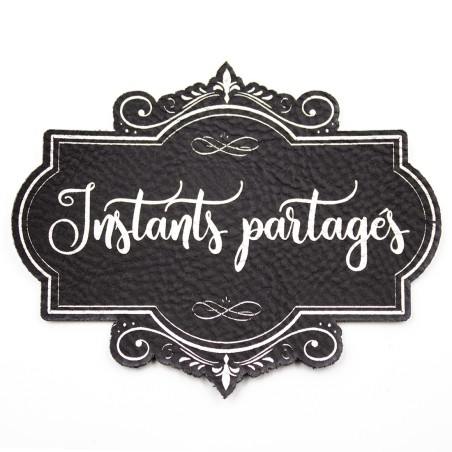 Etiquette de type Vintage en cuir avec le mot Instants partagés SCRAPMOUSET couleur noire