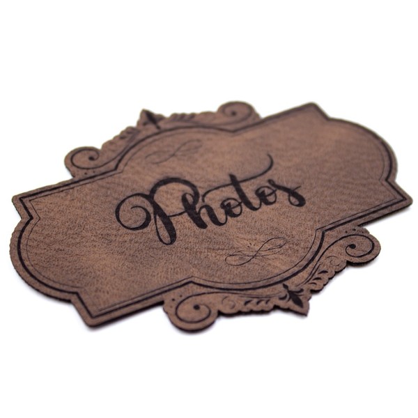 Etiquette de type Vintage en cuir avec le mot Photos SCRAPMOUSET