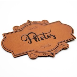 Etiquette de type Vintage en cuir avec le mot Photos SCRAPMOUSET