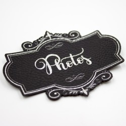 Etiquette de type Vintage en cuir avec le mot Photos SCRAPMOUSET