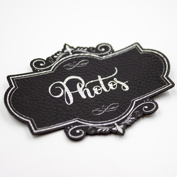 Etiquette de type Vintage en cuir avec le mot Photos SCRAPMOUSET